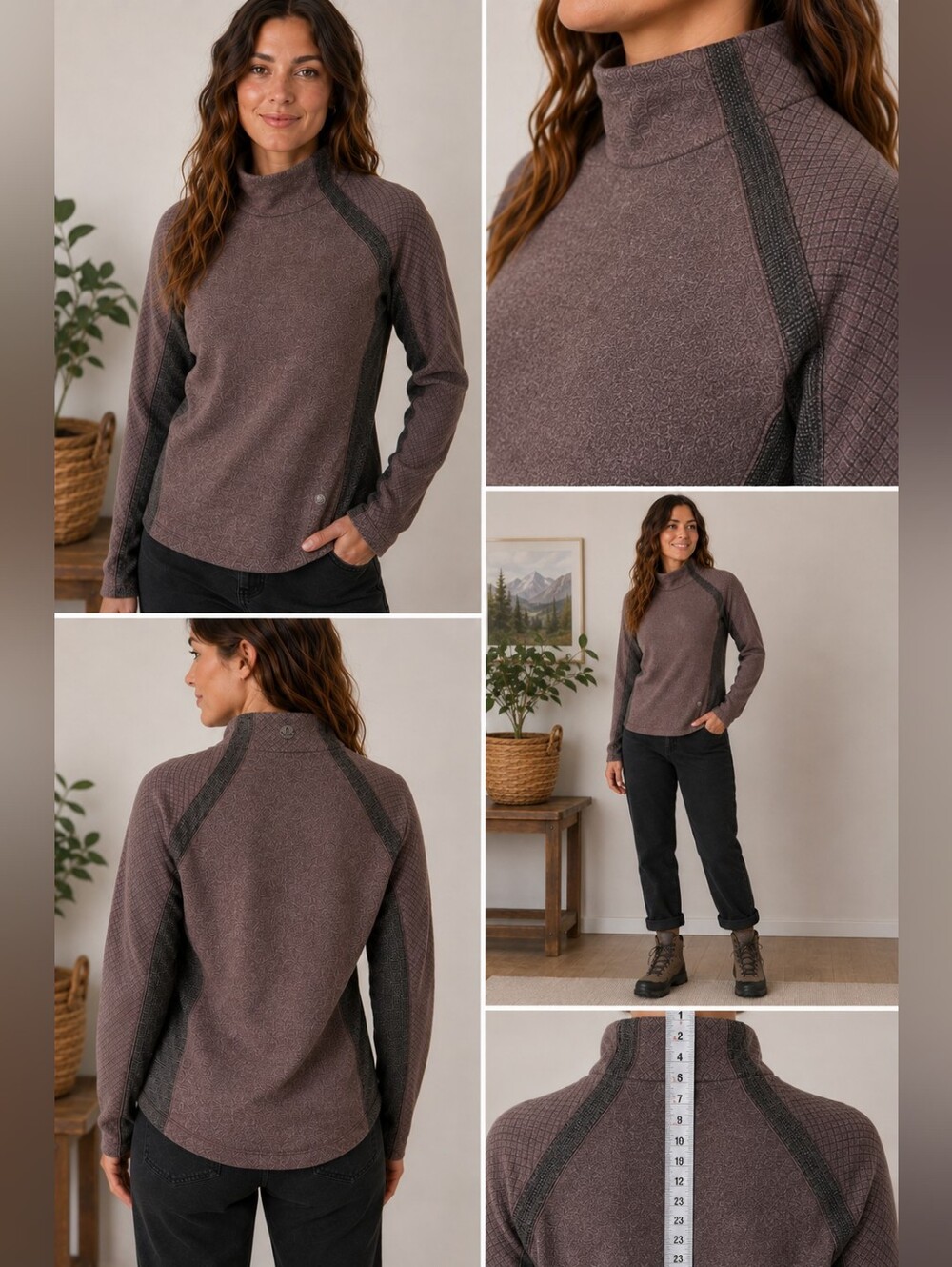 prAna Brandie Sweater Women’s Large Cocoa Heather Wool Blend Snap Mock Neck EUC
